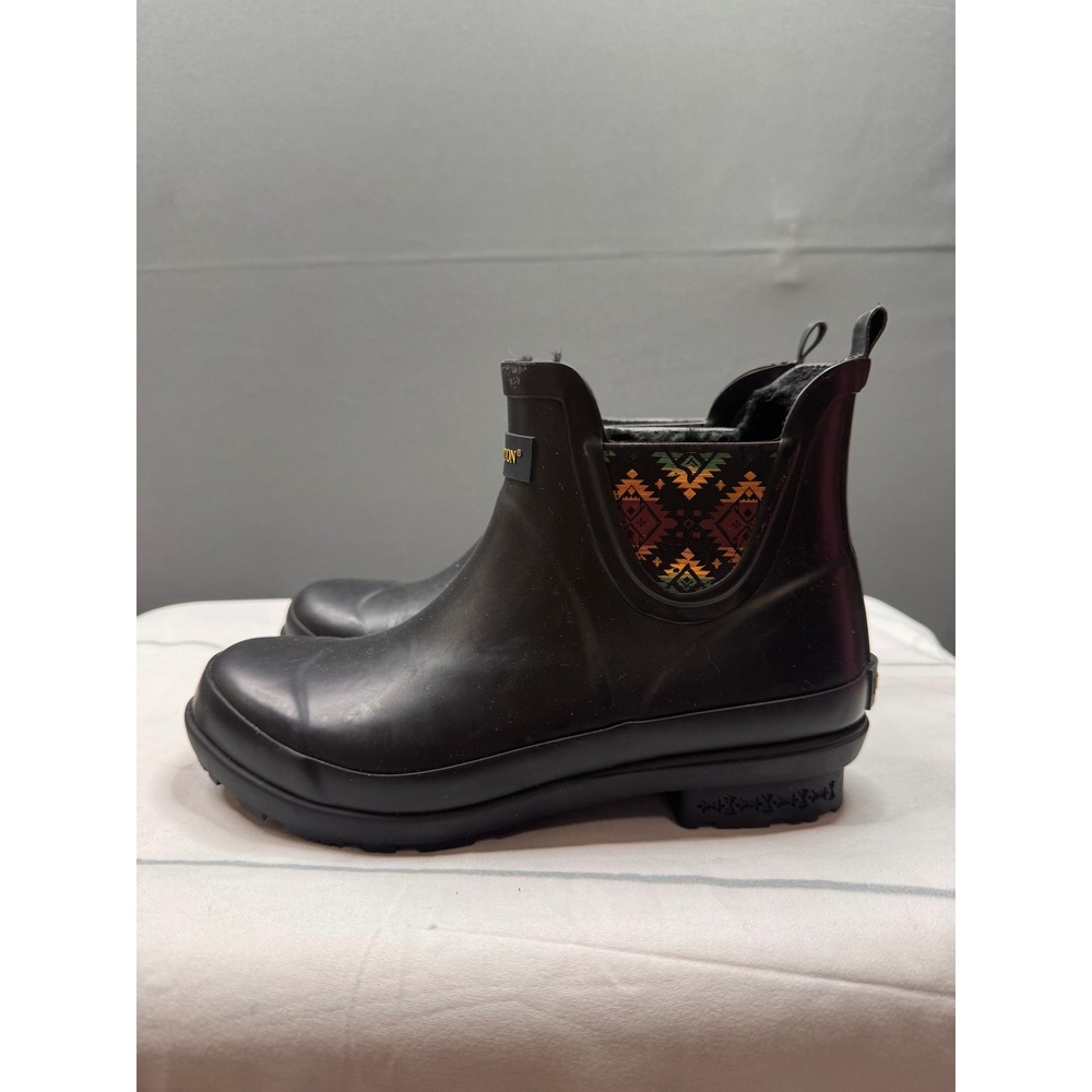 Pendleton Rain Boots Women Black Faux Fur Lined Southwestern Chelsea‎ US 6
